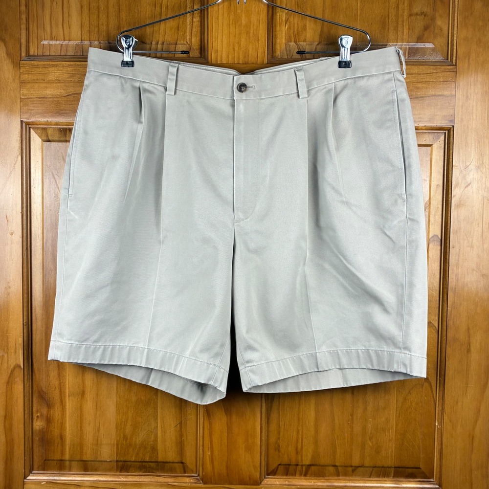 Brooks Brothers 346 Advantage Shorts Mens 40 Khaki Tan Pleated Cotton Twill